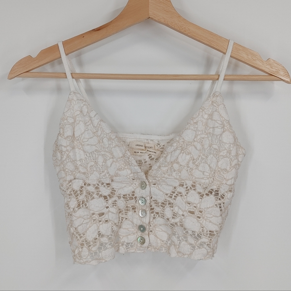 Urban Outfitters Cream Lace Crochet Crop Top